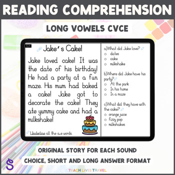 Preview of Reading Comprehension | CVCE Long Vowels | Seesaw Template | Online Learning