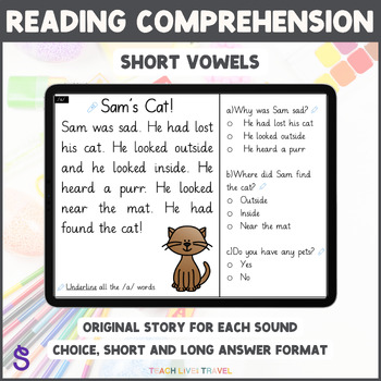 Preview of Reading Comprehension | CVC Short Vowels | Seesaw Template | Online Learning