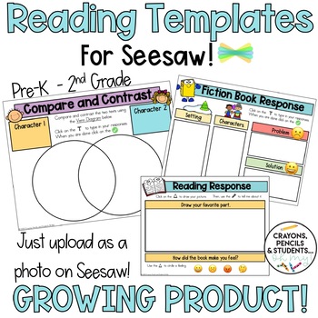 Preview of Seesaw Reading Response Templates Pre-K -2nd Distance Learning (GROWING PRODUCT)
