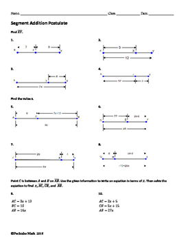 Segment Addition Postulate GEOMETRY Worksheet FREE SAMPLE by Pecktabo Math