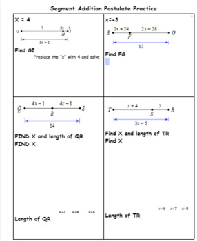 Preview of Segment and Angle Addition Postulate PRACTICE 