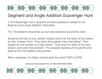 Preview of Segment and Angle Addition Postulate Scavenger Hunt