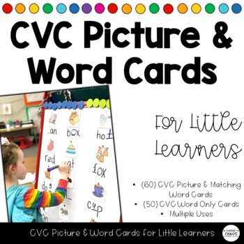 Preview of CVC Picture & Word Cards | Segmenting Blending Phonics Activity