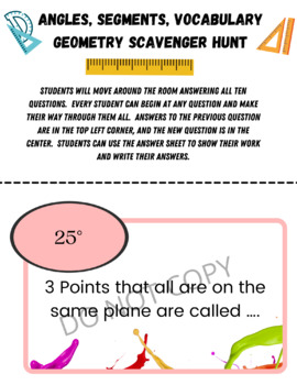 Preview of Segments, Angles, Vocabulary SCAVENGER HUNT - Geometry Basics