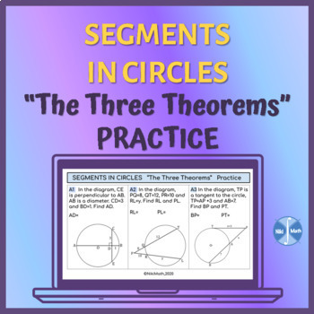 Preview of Segments in Circles - "The Three Theorems" Practice (15 problems)