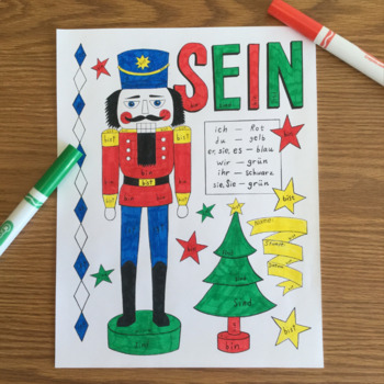 Preview of Sein color by conjugation German verb conjugation Christmas
