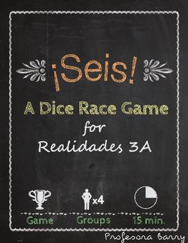 Preview of Seis: a dice race game reviewing gustar, encantar, and food (Realidades 3A)