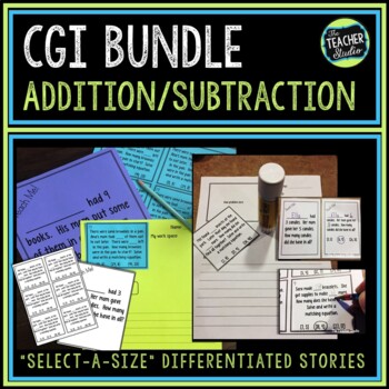 Preview of CGI Addition and Subtraction Word Problems -  Select-a-size CGI Story Problems