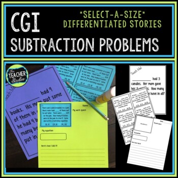 Preview of CGI Subtraction Word Problems for Grades 1-3: Select-a-size Subtraction Stories