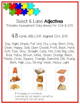 Preview of ABLLS-R Aligned C24 G13 Select, Label ADJECTIVES Language Cards