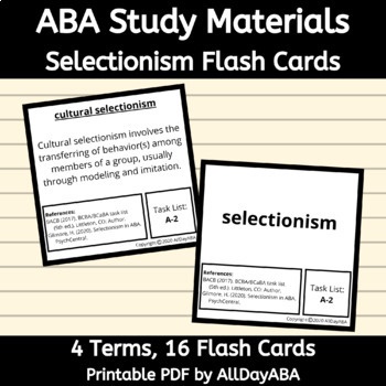 Preview of Selectionism Flash Cards - Study Materials 5th Edition Task List BCBA Exam Prep
