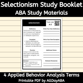 Preview of Selectionism Study Booklet BCBA Exam Prep Study Guide 5th Edition Task List ABA