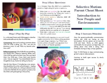 Preview of Selective Mutism Parent Cheat Sheet - Introduction to New People & Environments