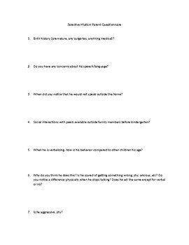 Preview of Selective Mutism Parent Questionaire