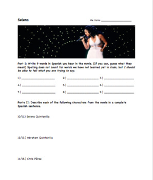 Selena Movie Worksheet/Question Guide by Jennifer Elizabeth | TpT