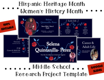 Preview of Selena Quintanilla Hispanic Heritage Month/Women's History Month Research Slides