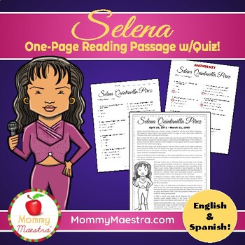 Preview of Selena Quintanilla One-Page Reading Passage