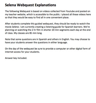 Preview of Selena Quintanilla Webquest