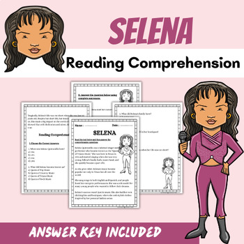 Preview of Selena Reading Comprehension Passage/ Free Word Search