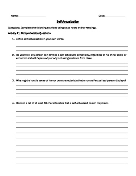 Self Actualization Role Play Comprehension Questions By Mack Henrikson