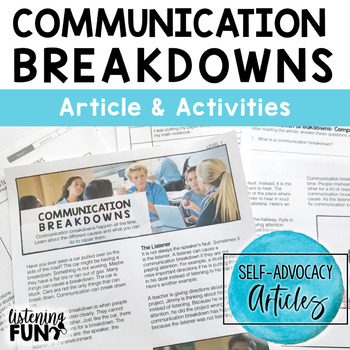 Preview of Self-Advocacy Articles Communication Breakdowns Unit