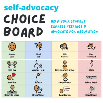 Preview of Self-Advocacy/Emotions & Regulation Strategies Choice Board
