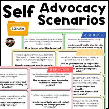 Preview of Self Advocacy Scenarios Cards and Digital Google Slides