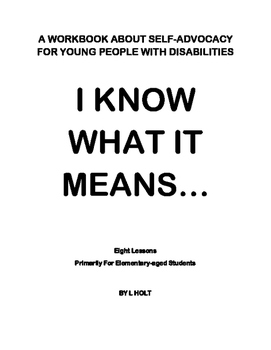 Preview of Self Advocacy Work Book for grades 3 to 8