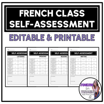 Preview of Self-Assessment Editable Digital Printable Template Core French Immersion