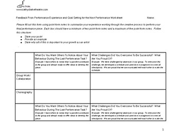 Preview of Self Assessment Worksheet | Performances and Process