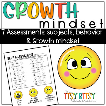 Preview of Self Assessments - GROWTH MINDSET - Emojis!- Kindergarten reading, math, writing