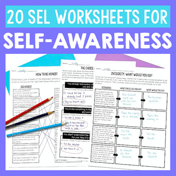 Preview of Self Awareness Worksheets: Social Emotional Learning, Feelings & Growth Mindset