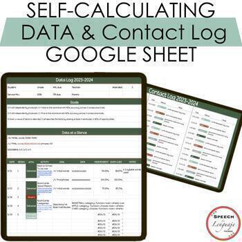 Preview of Self Calculating DATA & Contact Log Sheet for Speech Therapy - Google Sheet