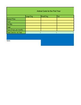 Preview of Self-Calculating Worksheet-Animal Costs in 1st Year