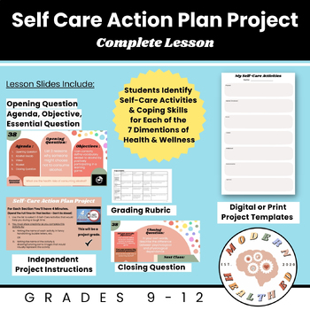Preview of Self Care Action Plan Project - Social, Emotional, Mental Health Lesson