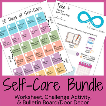 Preview of Self-Care BUNDLE | Planning Worksheet, Challenge Activity, and Room Decor