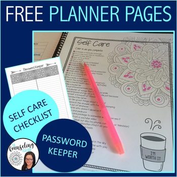 Preview of Teacher Planner Pages with Self Care Checklist and Password Keeper