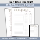 Self Care Checklist for Wellness Journal, Mental Health Se