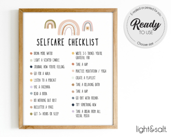 Preview of Self Care Checklist poster, Daily affirmations poster, self care check in, CBT
