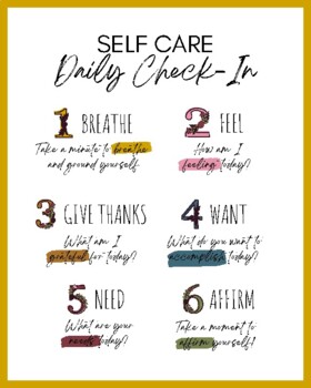 Self Care Daily Check-Ins digital print by Rachel Ebert | TpT