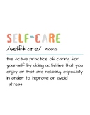 Self-Care Definition Self-Care Poster/Image---PDF, PNG, JPG, SVG