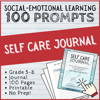 Preview of Self Care Journal - 100 Writing Prompts and Activities with Daily Mood Tracker