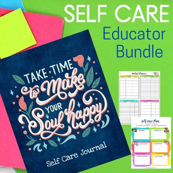 Preview of Self Care for Teachers with Journal, Trackers, Challenges and Bulletin Board Kit