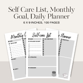 Self Care List, Monthly Goal, Daily Planner / Editable Can