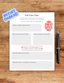 Self-Care Plan Worksheet, Mental Health Worksheet by Uplift Counselling