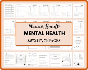 Preview of Self Care Planner, Mental Health, Printable Planner 8.5x11, 70 Pages