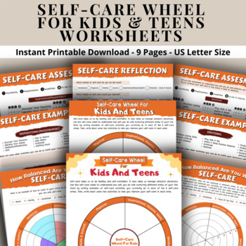 Preview of Self-Care Wheel Kids-Teens Worksheets Anxiety Trauma Self-Esteem Mental Health