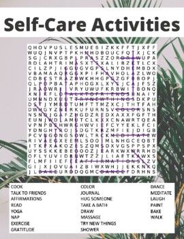 Self Care Activities Word Search by The OG Vegan TPT