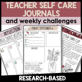Preview of Teacher Self Care Challenge Planner | Journal and Reflection