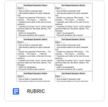 Preview of Self-Check Text Based Question Rubric